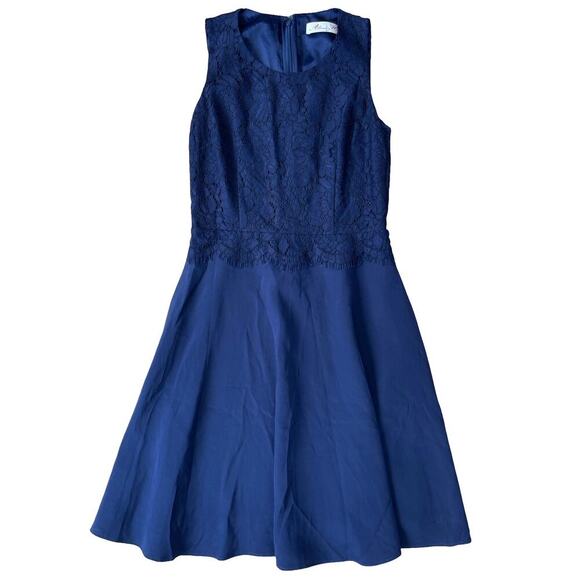 Alannah Hill Navy Blue Lace Silk Fit & Flare Dress Cocktail Wedding - Size 6 - Picture 2 of 14
